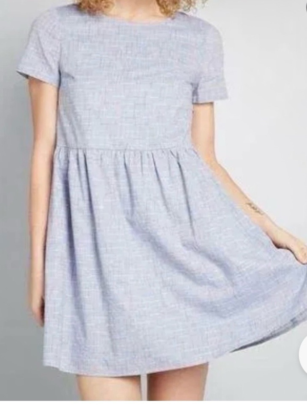Modcloth Chambray Rainbow Stitched Dress Pockets Short Sleeve Cotton Size S - Picture 10 of 10